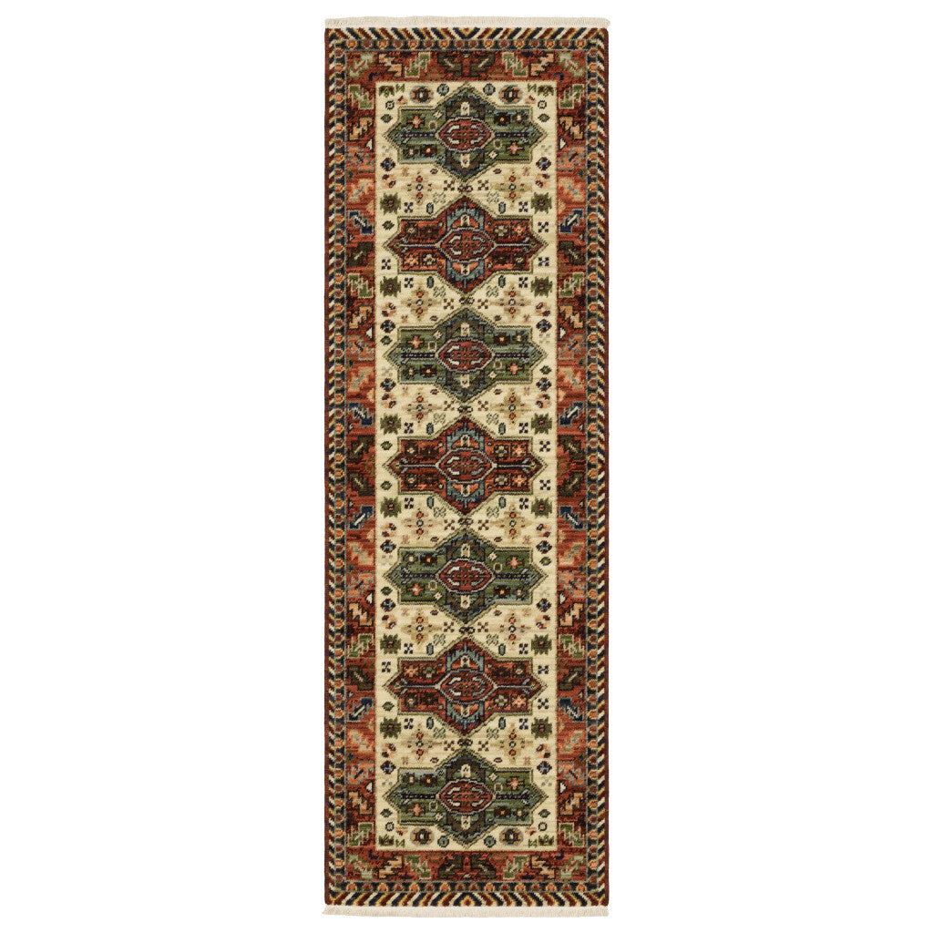 6' Red Blue and White Oriental Power Loom Runner Rug