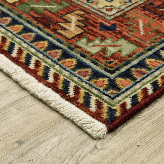 6' Red Blue and White Oriental Power Loom Runner Rug