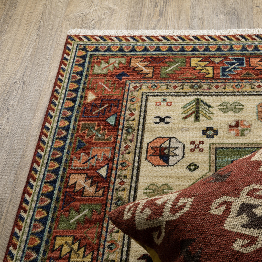 6' Red Blue and White Oriental Power Loom Runner Rug