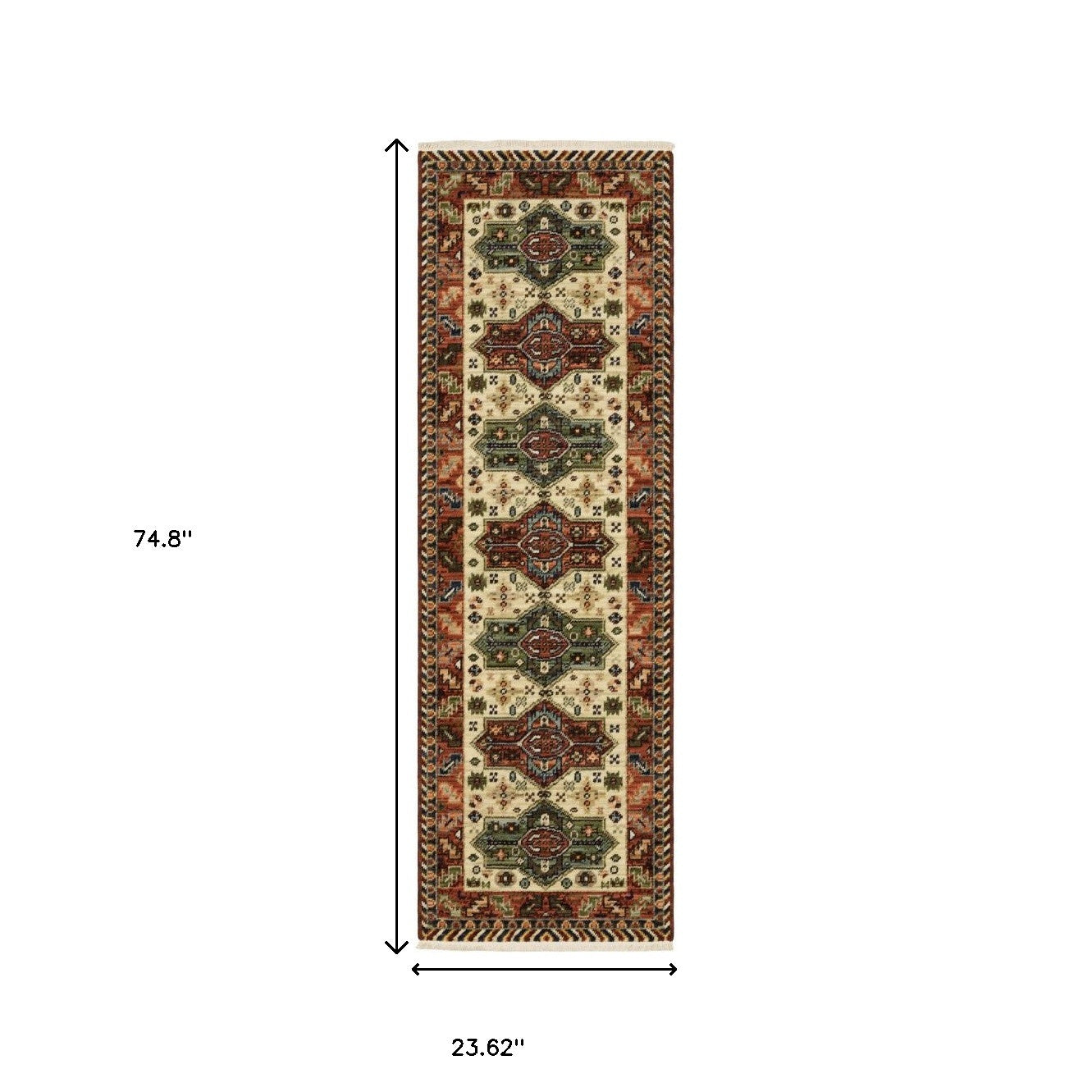 6' Red Blue and White Oriental Power Loom Runner Rug