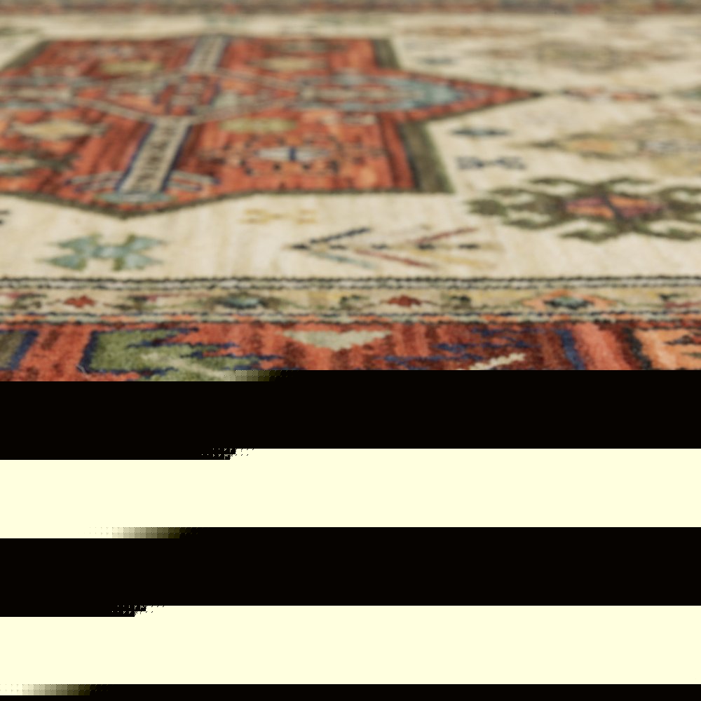 3' X 5' Brick Red Orange Rust Beige Gold Pale Blue Olive Navy And Black Oriental Power Loom Stain Resistant Area Rug With Fringe