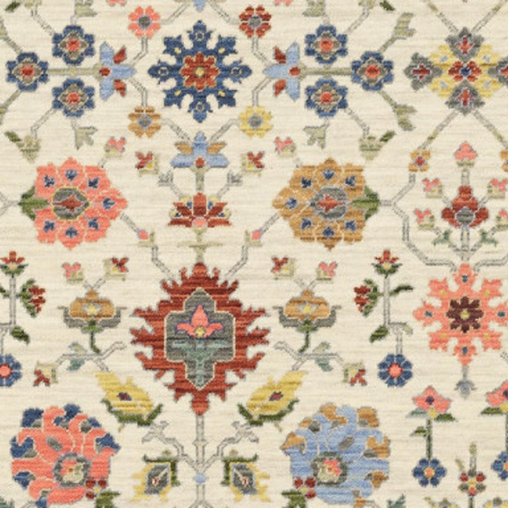 2' X 3' Ivory Oriental Power Loom Stain Resistant Area Rug With Fringe