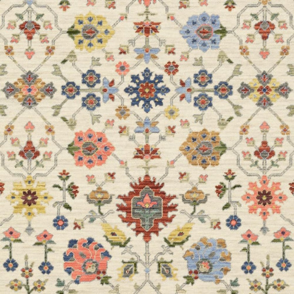 2' X 3' Ivory Oriental Power Loom Stain Resistant Area Rug With Fringe