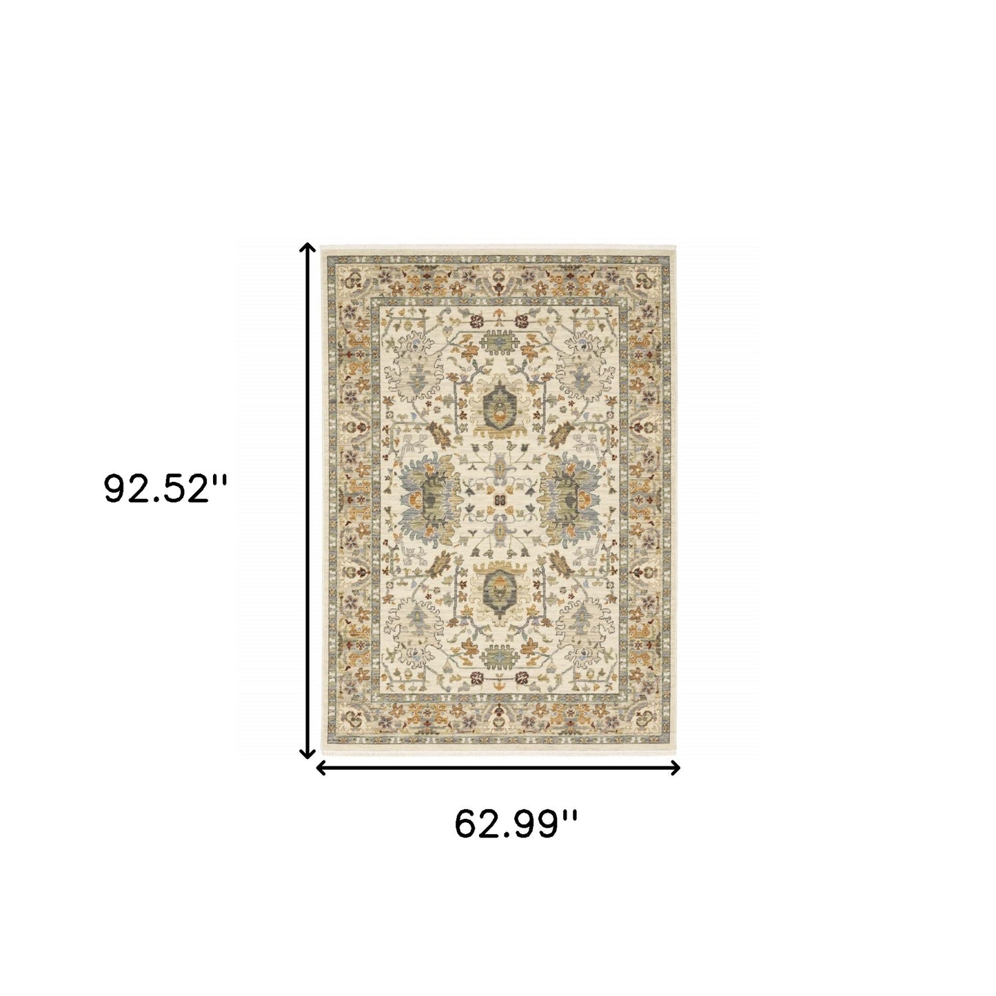 5' X 8' Brown And Ivory Oriental Power Loom Stain Resistant Area Rug With Fringe