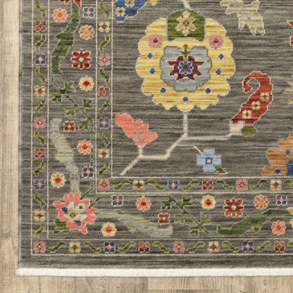 5' X 8' Gray Blue And Red Oriental Area Rug With Fringe