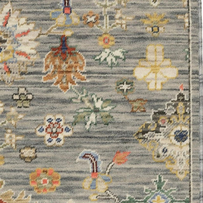 2' X 6' Grey Ivory Gold Salmon Red Blue And Green Oriental Power Loom Stain Resistant Runner Rug With Fringe