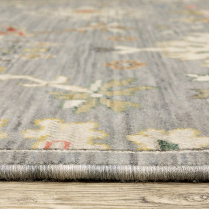 5' X 8' Gray Ivory And Blue Oriental Area Rug With Fringe