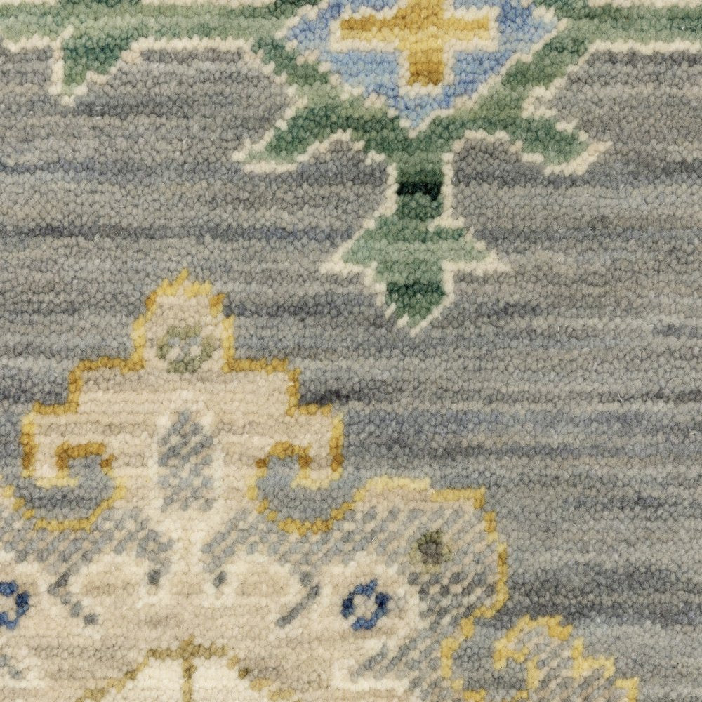 5' X 8' Gray Ivory And Blue Oriental Area Rug With Fringe
