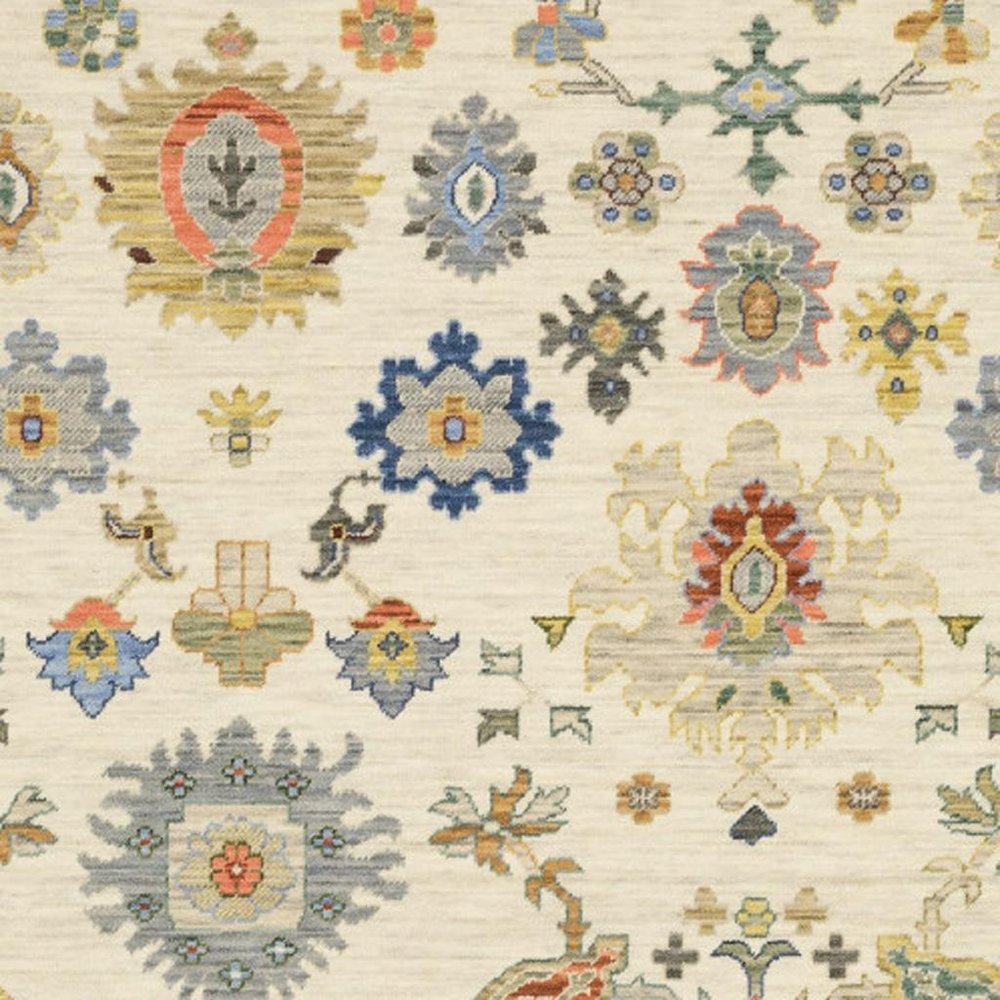 2' X 6' Ivory Beige Gold Grey Blue Pink Red Rust And Green Oriental Power Loom Stain Resistant Runner Rug With Fringe