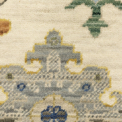 2' X 6' ivory beige gold grey blue pink red rust and green oriental power loom stain resistant runner rug with fringe