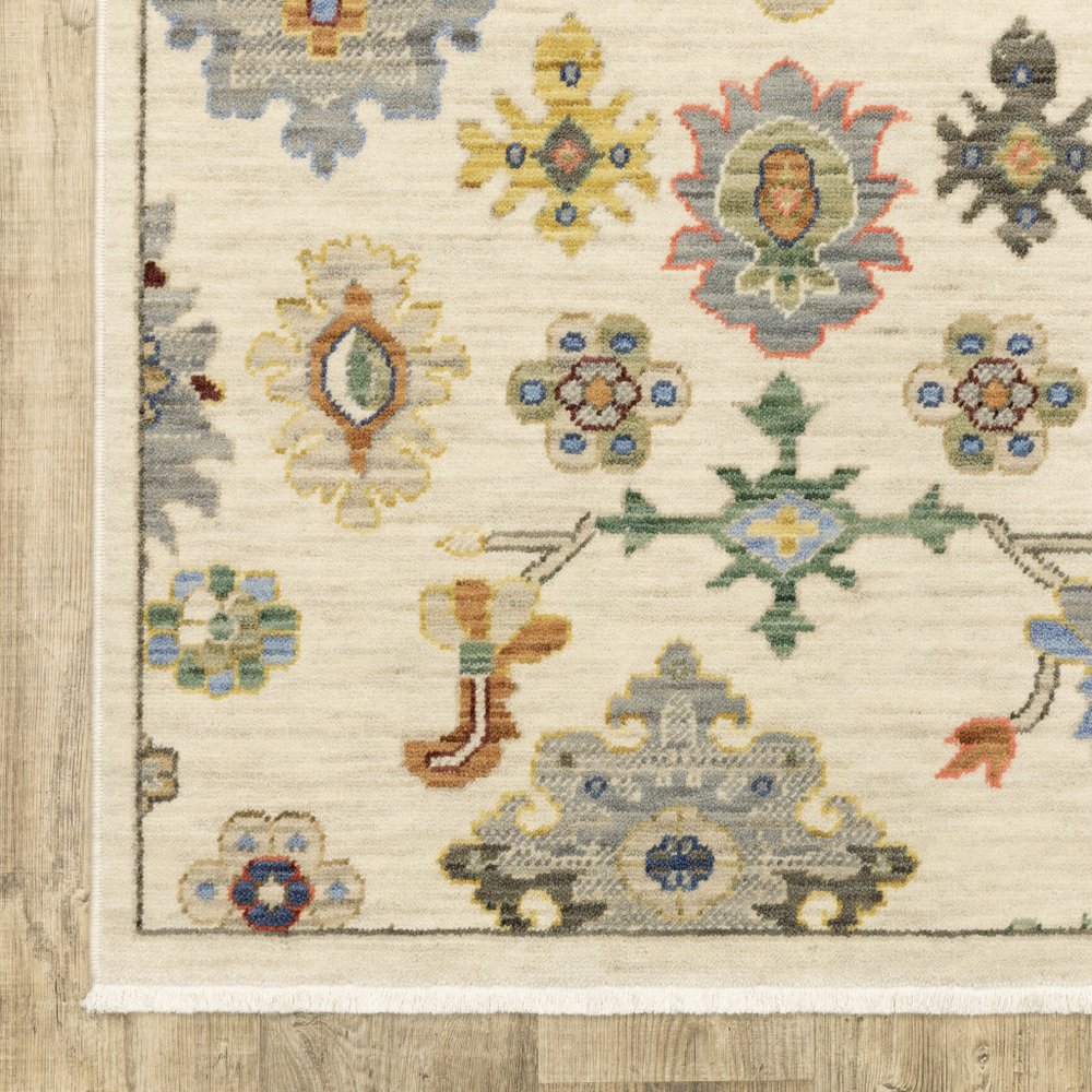 3' X 5' Ivory Beige And Blue Oriental Area Rug With Fringe