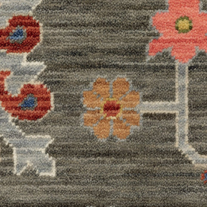 5' X 8' Gray Ivory And Red Oriental Area Rug With Fringe