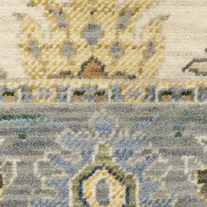 6' Ivory And Blue Oriental Runner Rug With Fringe