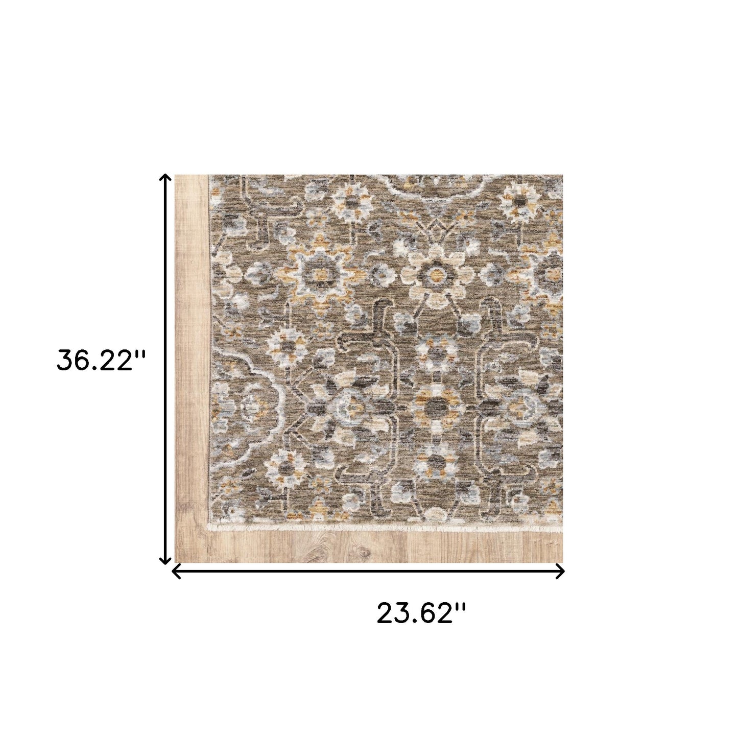 2' X 3' Grey And Tan Floral Power Loom Stain Resistant Area Rug With Fringe