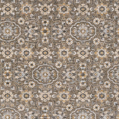 3' X 5' Grey And Tan Floral Power Loom Stain Resistant Area Rug With Fringe