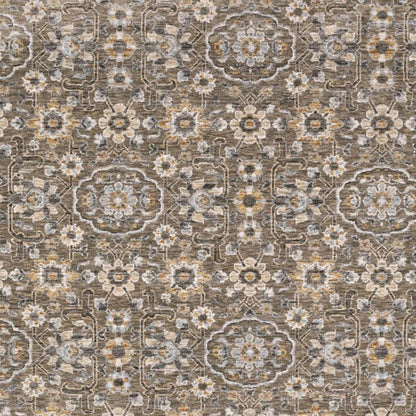 5' X 8' Grey And Tan Floral Power Loom Stain Resistant Area Rug With Fringe