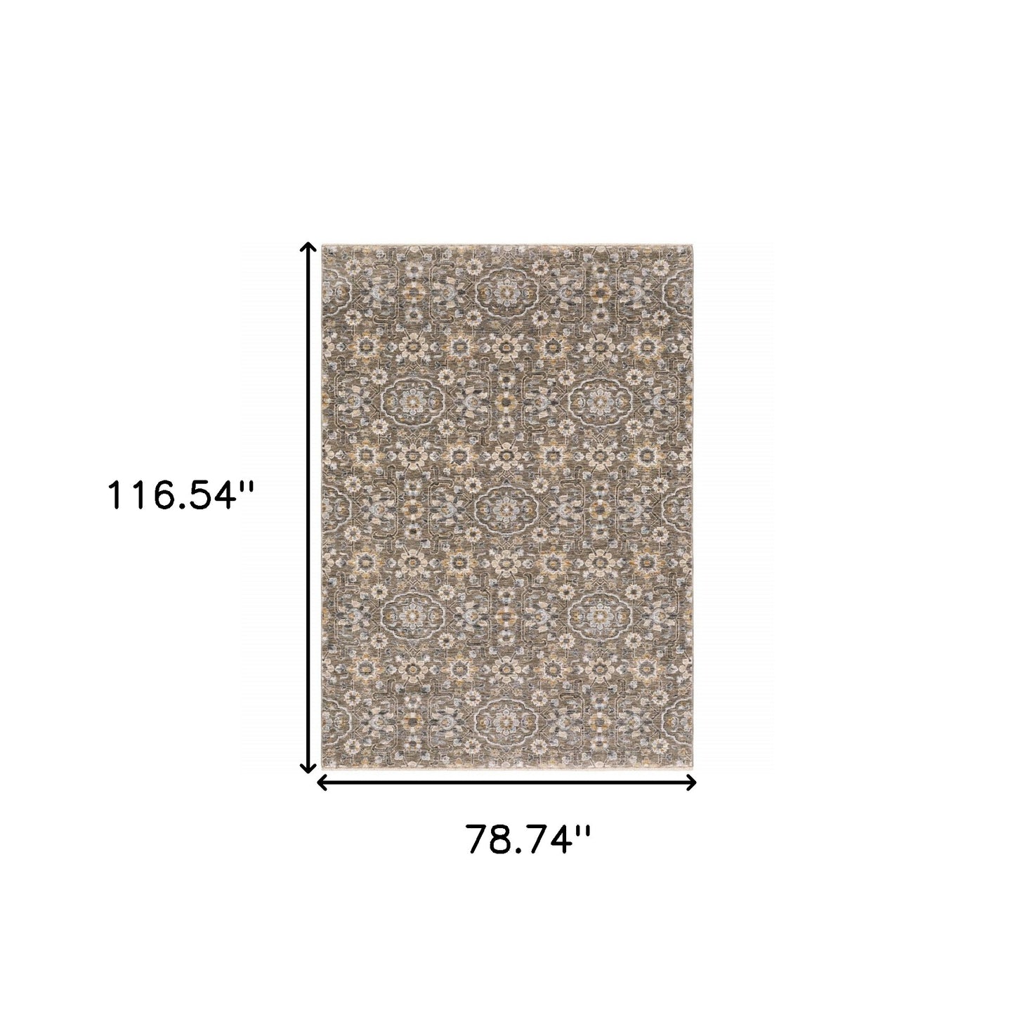 7' X 10' Gray Floral Power Loom Area Rug With Fringe