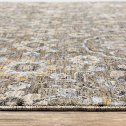 8' X 11' Gray Floral Power Loom Area Rug With Fringe