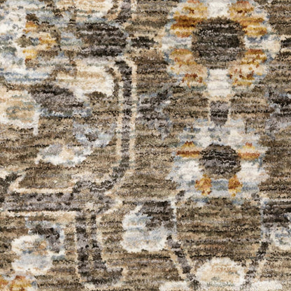 8' X 11' Gray Floral Power Loom Area Rug With Fringe