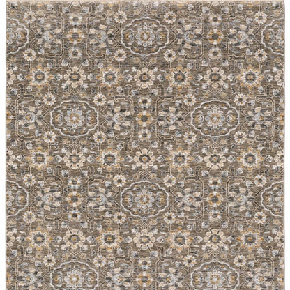 10' X 13' Grey And Tan Floral Power Loom Stain Resistant Area Rug With Fringe