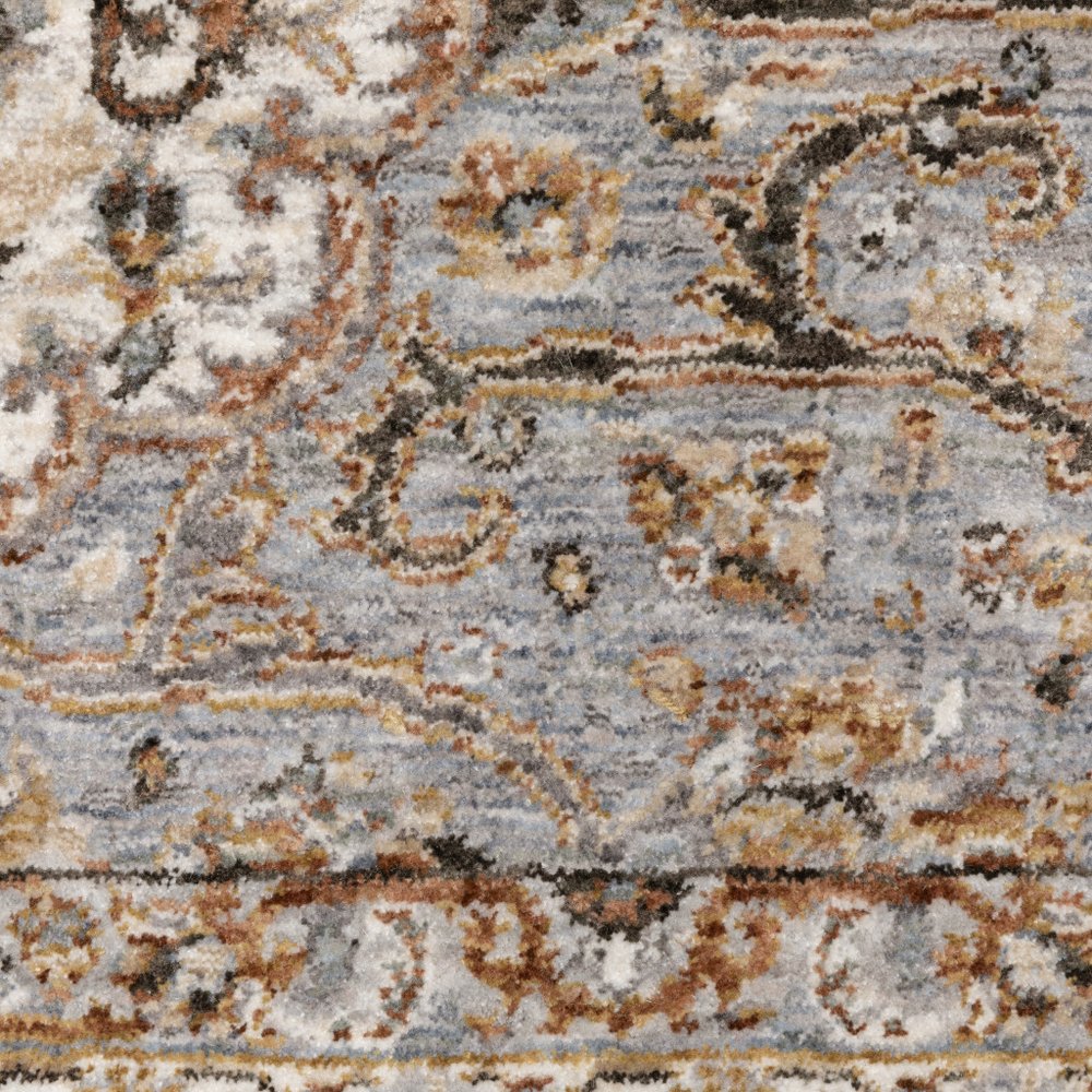 7' X 10' Ivory And Blue Oriental Area Rug With Fringe