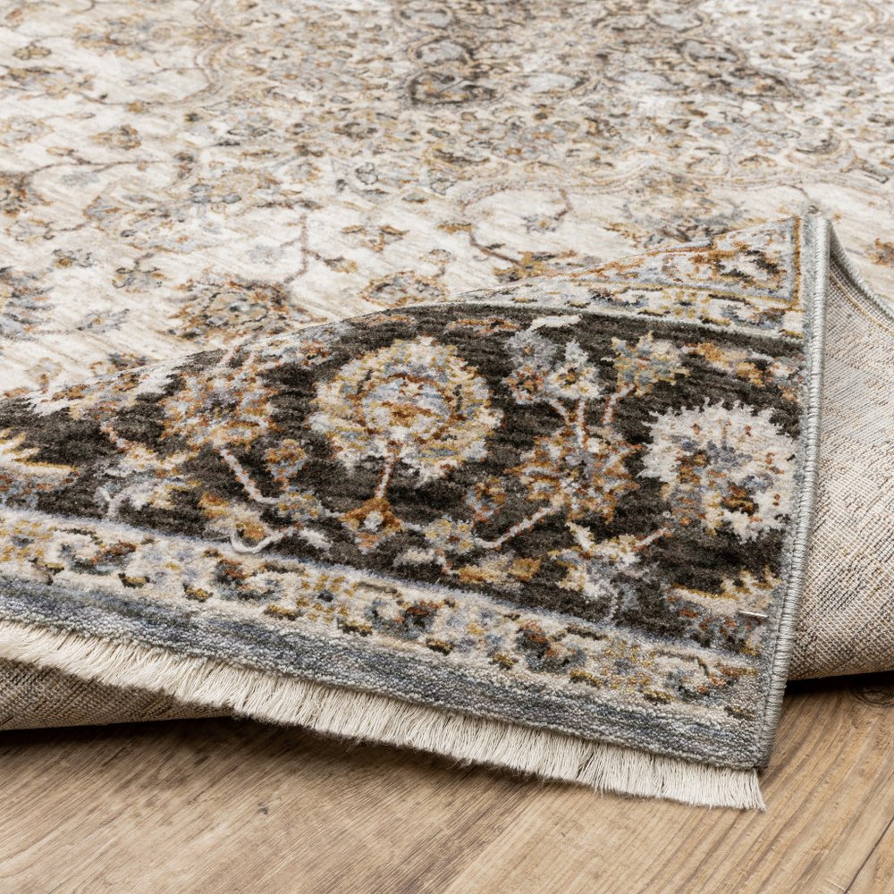 7' X 10' Ivory And Blue Oriental Area Rug With Fringe