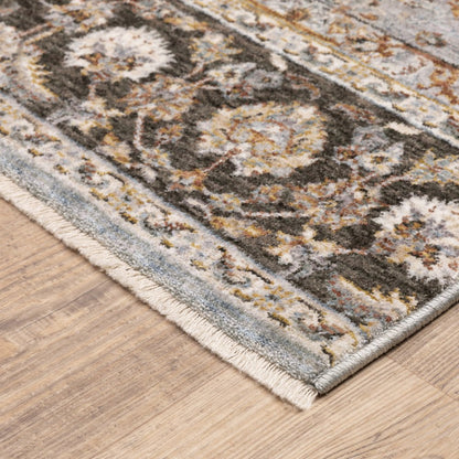 8' X 11' Ivory And Blue Oriental Area Rug With Fringe