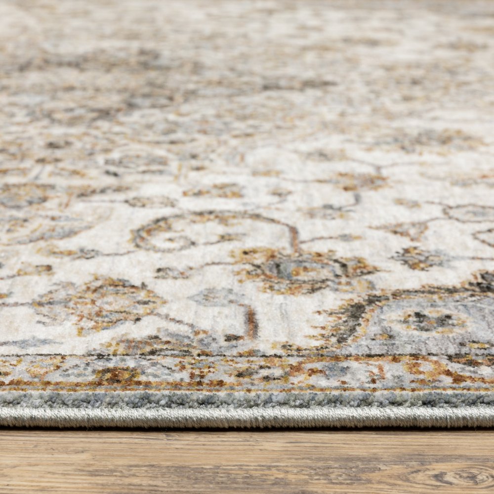 8' X 11' Ivory And Blue Oriental Area Rug With Fringe