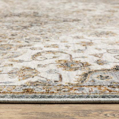 8' X 11' Ivory And Blue Oriental Area Rug With Fringe