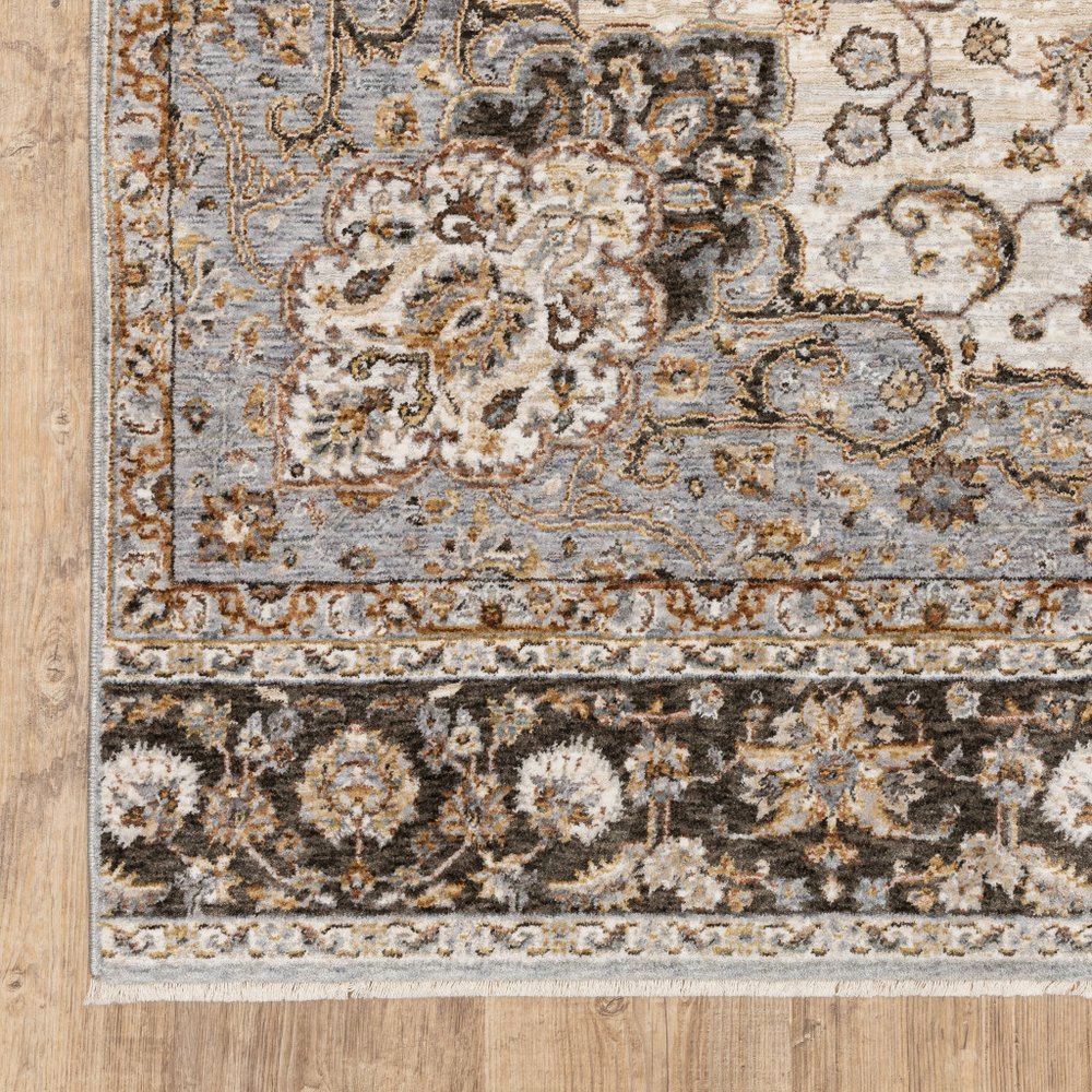 8' X 11' Ivory And Blue Oriental Area Rug With Fringe