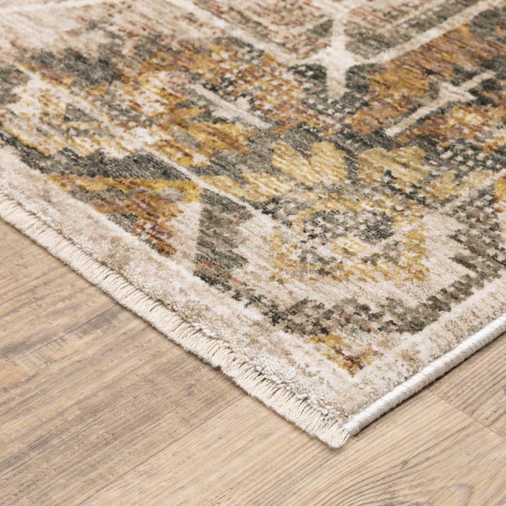 10' X 13' Gold And Brown Oriental Distressed Area Rug With Fringe