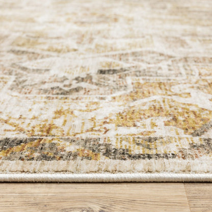 10' X 13' Gold And Brown Oriental Distressed Area Rug With Fringe