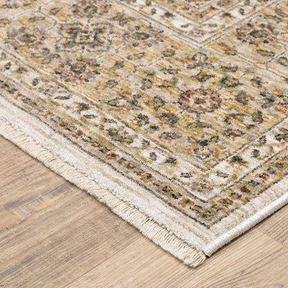 8' X 11' Ivory And Gold Oriental Area Rug With Fringe