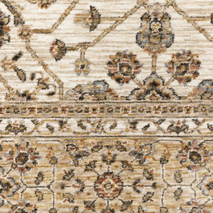 8' X 11' Ivory And Gold Oriental Area Rug With Fringe