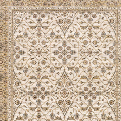 10' X 13' Ivory And Gold Oriental Power Loom Stain Resistant Area Rug With Fringe