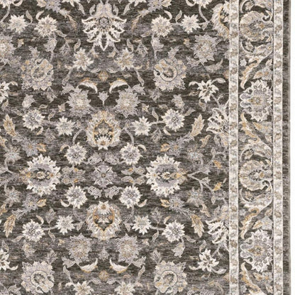 2' X 3' Grey And Ivory Oriental Power Loom Stain Resistant Area Rug With Fringe
