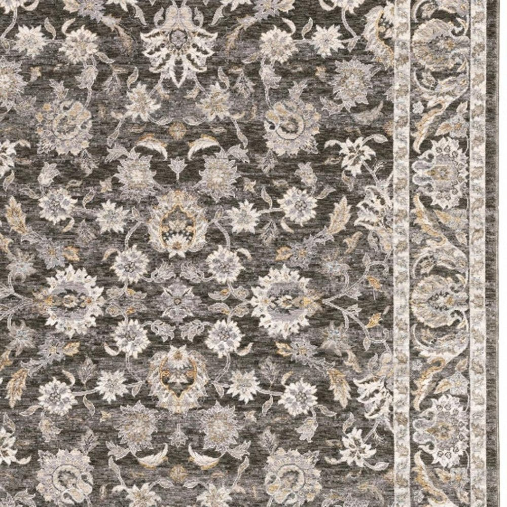 2' X 3' Grey And Ivory Oriental Power Loom Stain Resistant Area Rug With Fringe