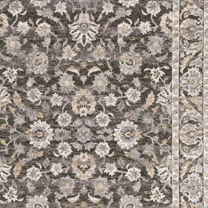 3' X 5' Grey And Ivory Oriental Power Loom Stain Resistant Area Rug With Fringe