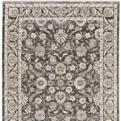 3' X 5' Grey And Ivory Oriental Power Loom Stain Resistant Area Rug With Fringe