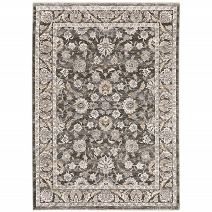3' X 5' Grey And Ivory Oriental Power Loom Stain Resistant Area Rug With Fringe