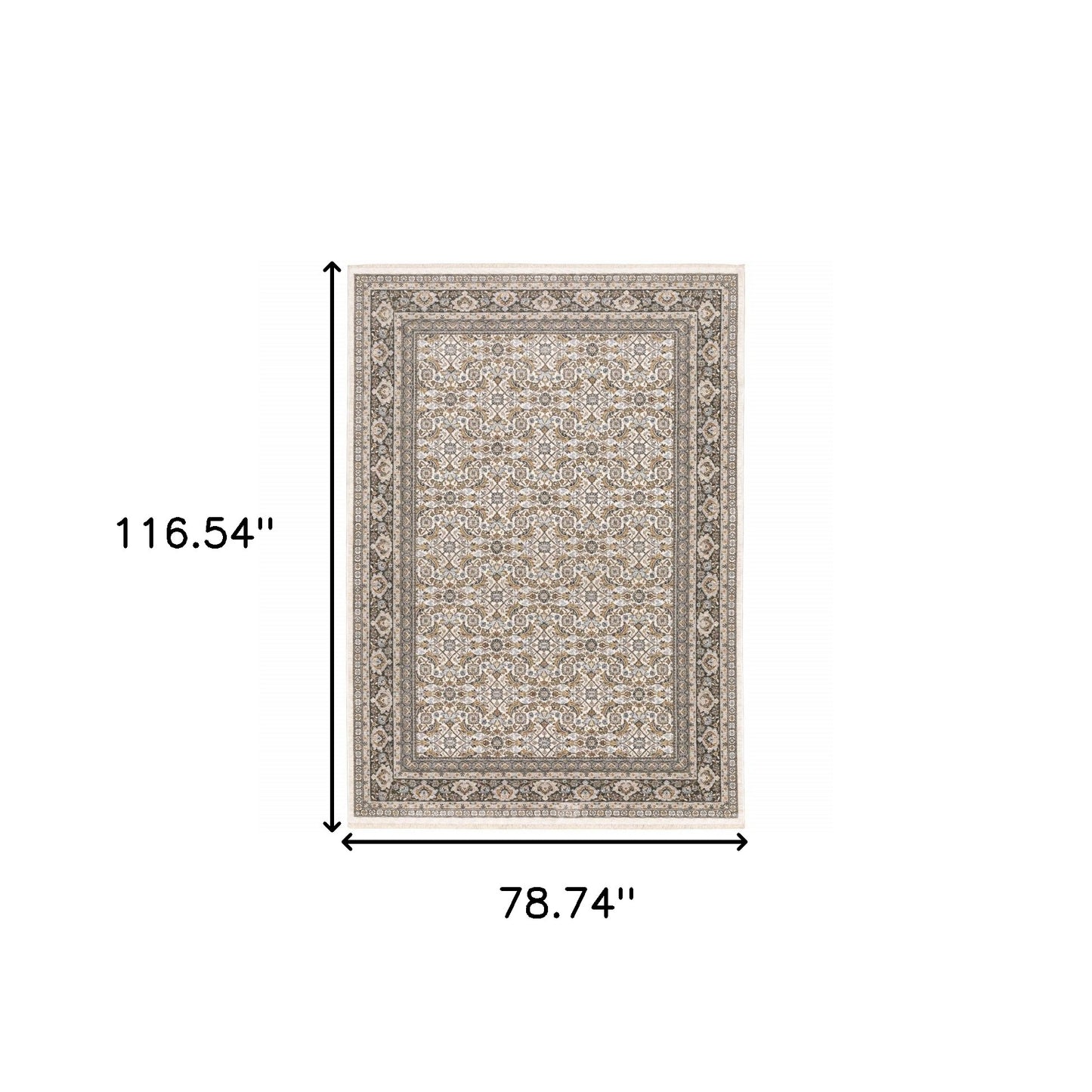 6' X 9' Ivory And Grey Oriental Power Loom Stain Resistant Area Rug With Fringe