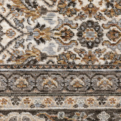 7' X 10' Ivory And Charcoal Oriental Area Rug With Fringe