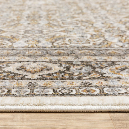 8' X 11' Ivory And Charcoal Oriental Area Rug With Fringe