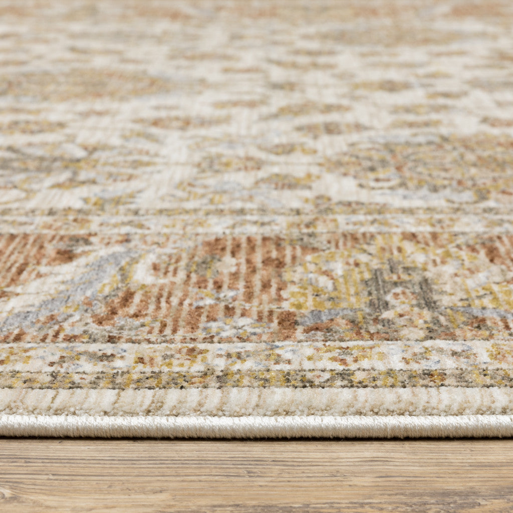 6' X 9' Rust And Ivory Oriental Power Loom Stain Resistant Area Rug With Fringe