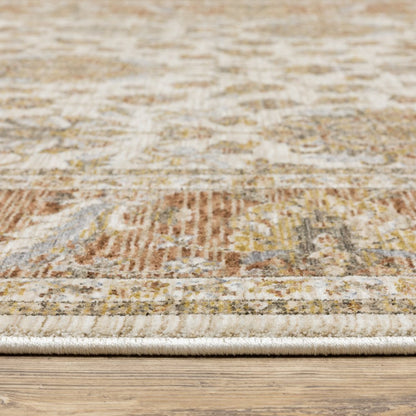 7' X 10' Ivory And Rust Oriental Area Rug With Fringe