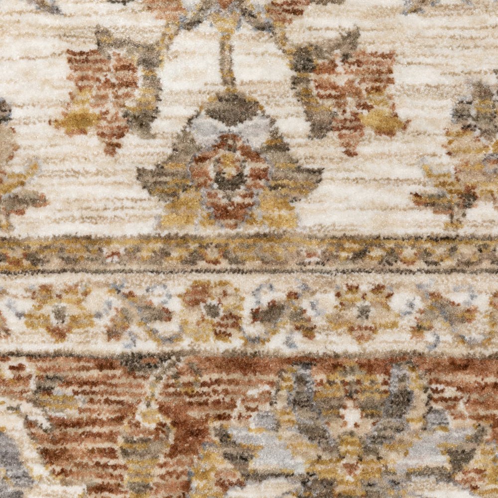 7' X 10' Ivory And Rust Oriental Area Rug With Fringe