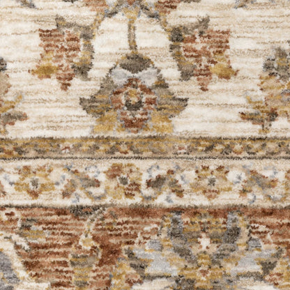 7' X 10' Ivory And Rust Oriental Area Rug With Fringe