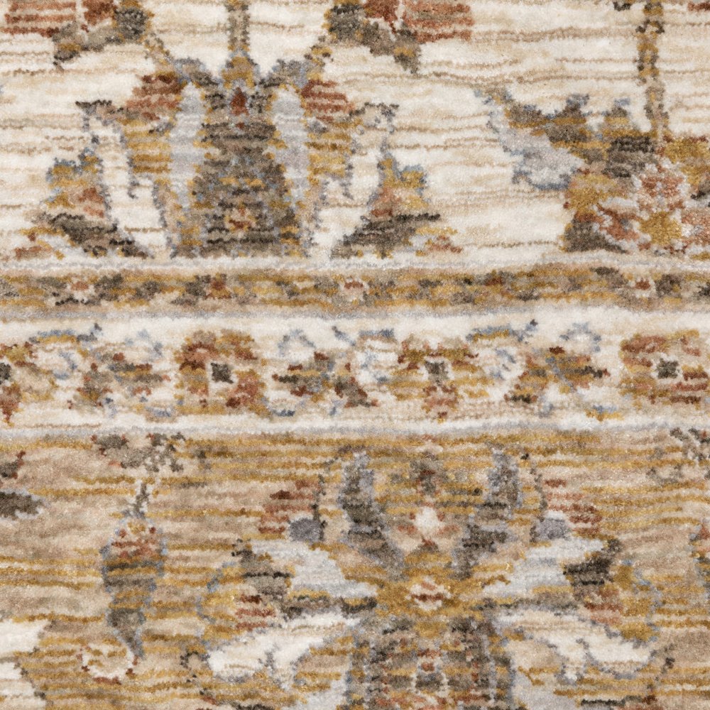 7' X 10' Ivory And Gold Oriental Area Rug With Fringe