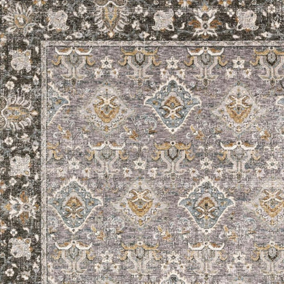 2' X 3' Grey And Blue Oriental Power Loom Stain Resistant Area Rug With Fringe