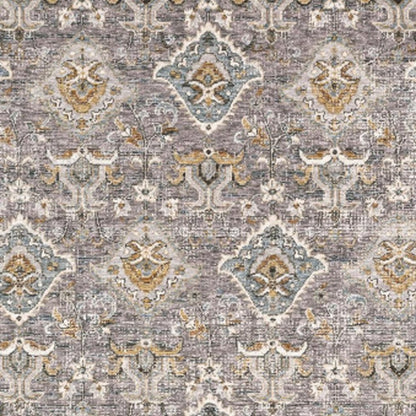 2' X 3' Grey And Blue Oriental Power Loom Stain Resistant Area Rug With Fringe